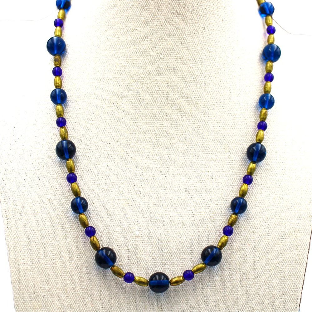 A Beautiful Dark Blue Bohemian Glass Bead Necklace